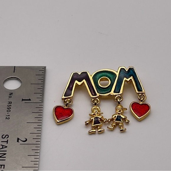 Vintage Gold Tone Mom Mother Brooch Enamel Boy and Girl Mother's Day Present - Picture 5 of 5